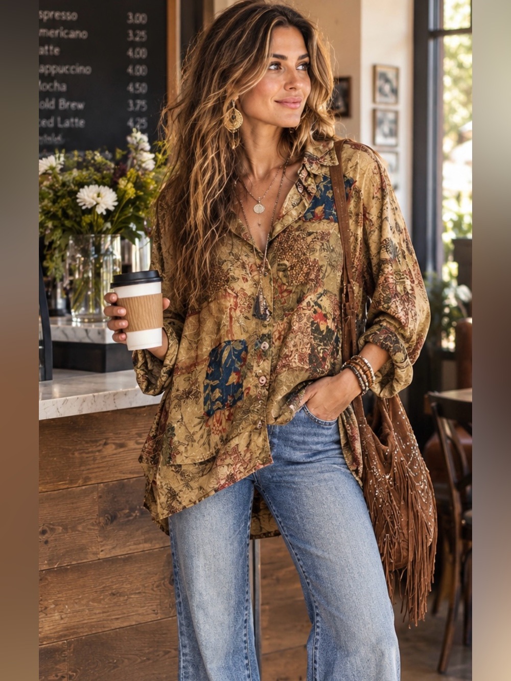 NWT Jaded Gypsy Enchanted Fields Top in Olive  S/M